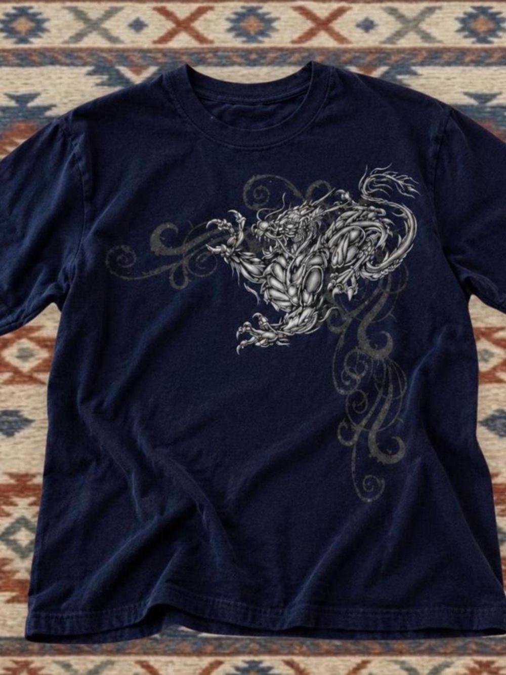 Gildan Navy Short Sleeve Tee with Silver Monster Graphic